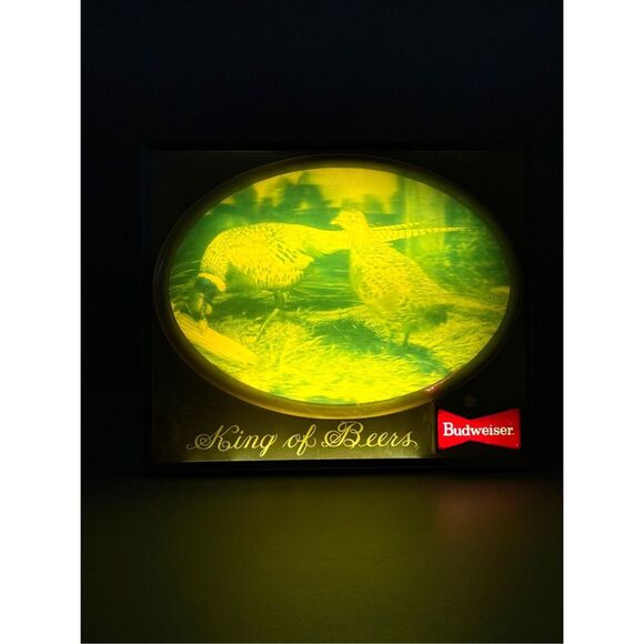 Budweiser Other - Vtg 3D Budweiser Beer Sign King Of Beers Sign Pheasant Bubble Light Bar Working